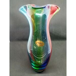 Vintage Italian Murano Art Glass Vase with Rainbow Sommerso Multicolor Statement